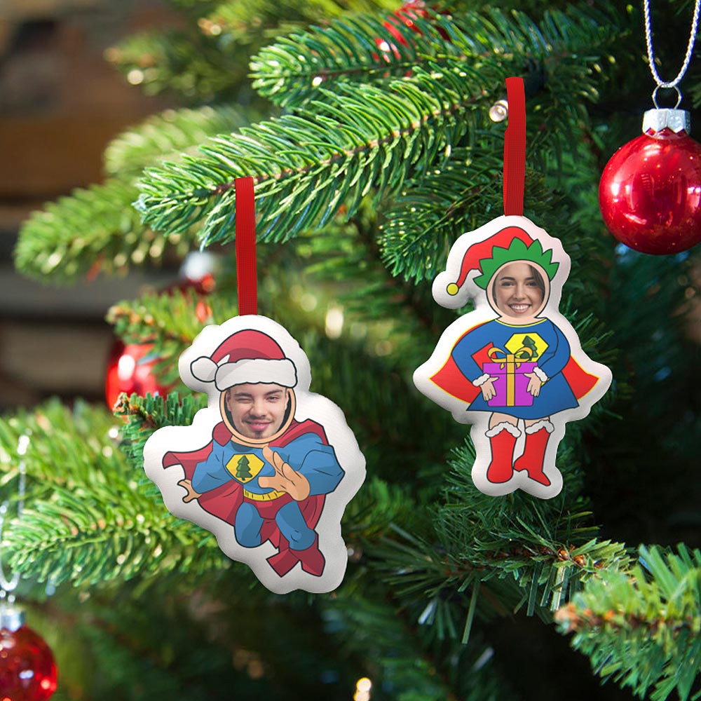 Custom Superman And Superwoman Hanging Decorations Personalized Face Christmas Hanging DecorationChristmas Ornament - MyHawaiianShirtsAU