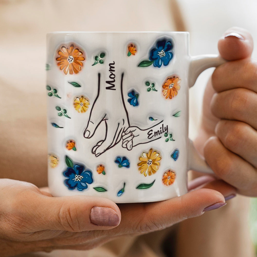 Hold My Hand, Hold My Heart - Family Personalized Custom 3D Inflated Effect Printed Mug - Mother's Day, Gift For Mom, Grandma
