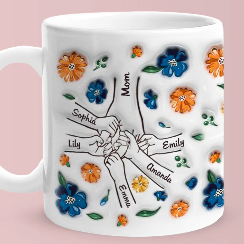 Custom Name Holding Hand Family 3D Mug Personalized Gift - auphotoblanket
