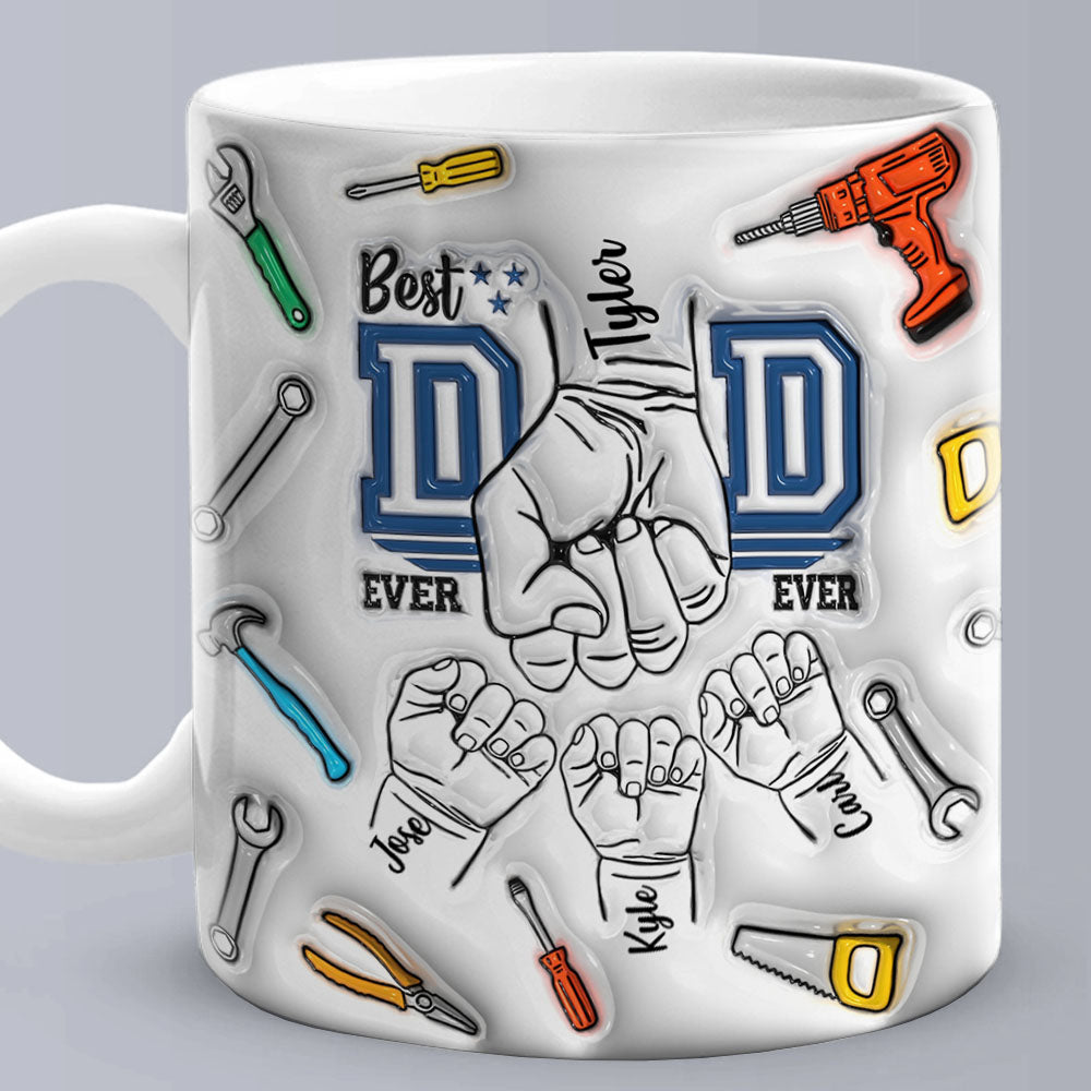 Father's Day Gifts Custom 1-6 Kids Personalized Names 3D Inflated Effect Printed Mug Best Dad Ever - auphotoblanket