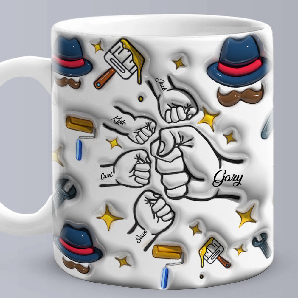 Father's Day Gifts Custom 1-6 Kids Personalized Names 3D Inflated Effect Printed Coffee Mug - auphotoblanket