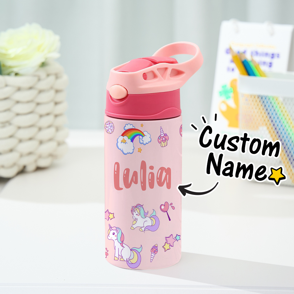 Custom Name Printed Kids Cute Water Bottle - Personalized Back To School Gifts For Kids - MyHawaiianShirtsAU
