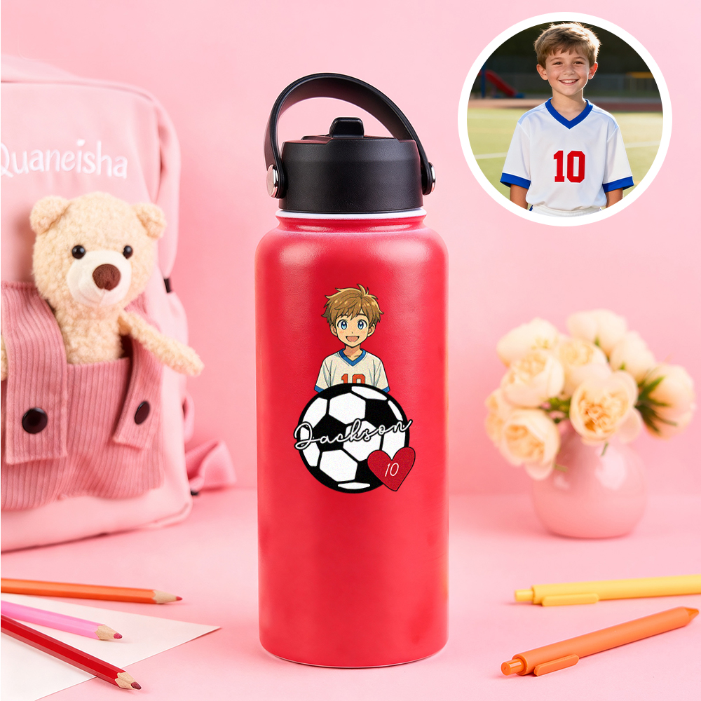 Custom Cartoon Sports Kids Water Bottle Personalized Name & Photo Colorful & Fun Gift Multiple Colors Available - MyHawaiianShirtsAU