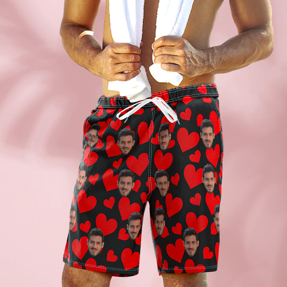Custom Face Photo Men's Swim Trunk Water Shorts Summer  Valentine's Day Gifts for Couple - MyHawaiianShirtsAU