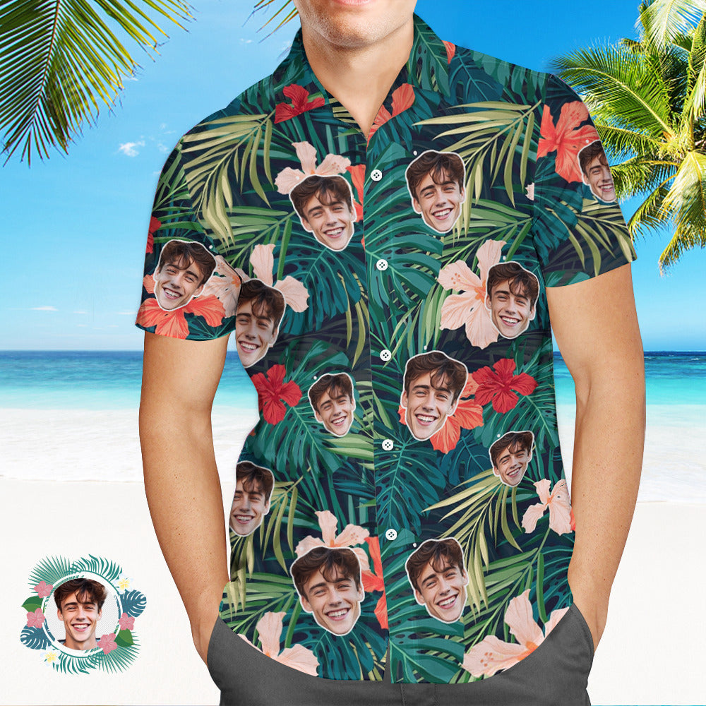 Custom Men's Shirt Face All Over Print Hawaiian Shirt Forest Tropical - MyHawaiianShirtsAU
