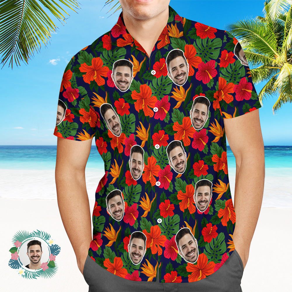 Custom Men's Shirt Face All Over Print Hawaiian Shirt Hibiscus Gifts - MyHawaiianShirtsAU