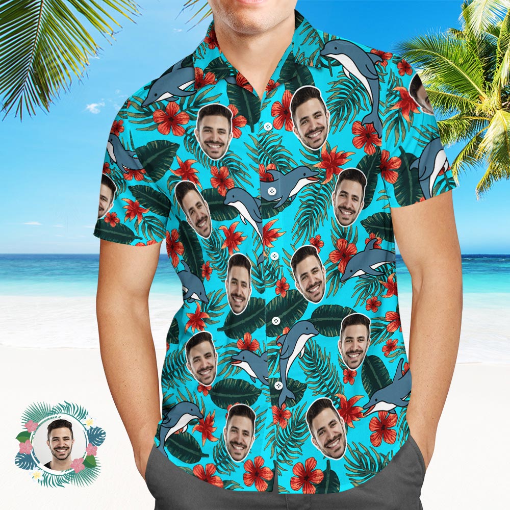 Custom Men's Shirt Face All Over Print Hawaiian Shirt Shark - MyHawaiianShirtsAU