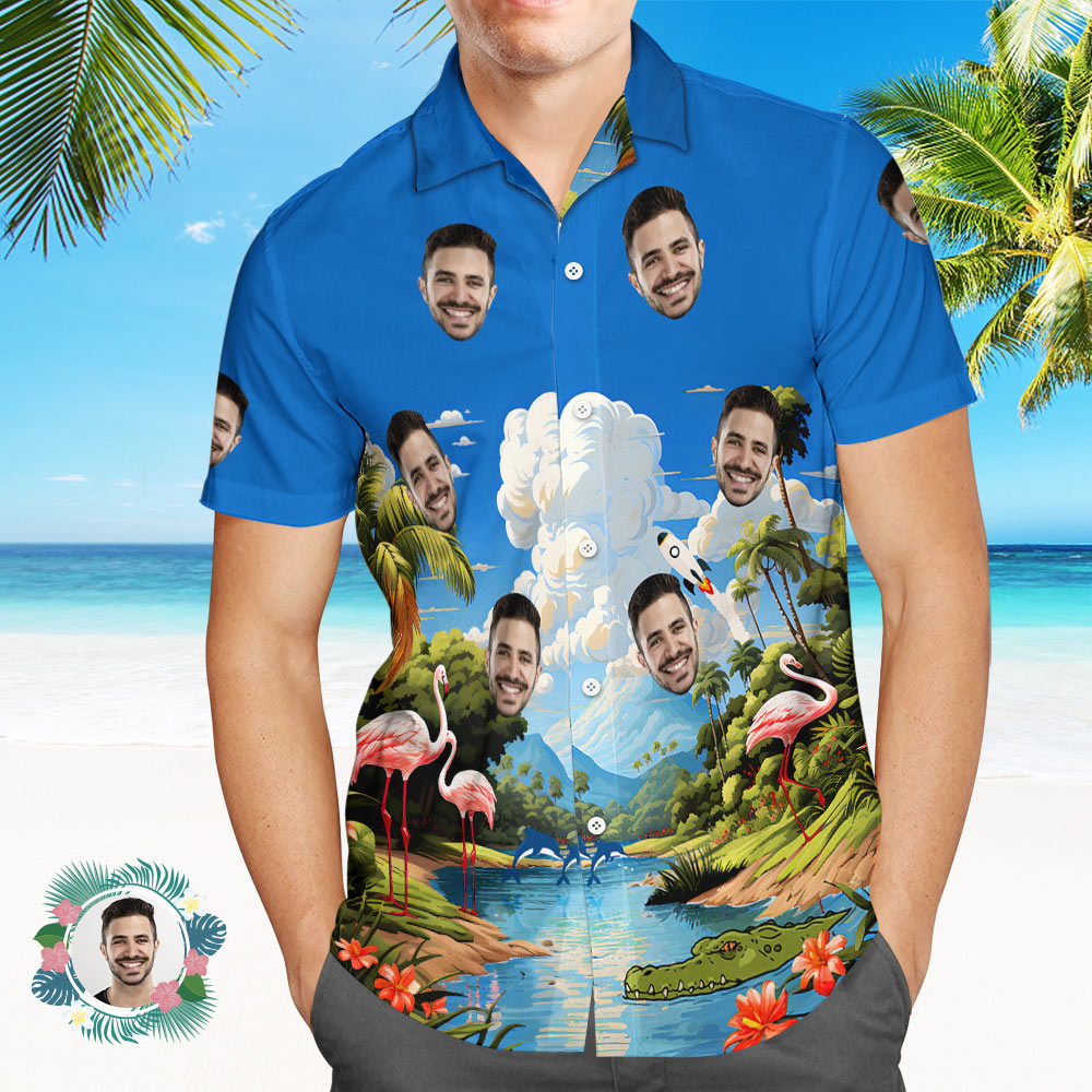 Custom Men's Shirt Face All Over Print Hawaiian Shirt - Sky - MyHawaiianShirtsAU