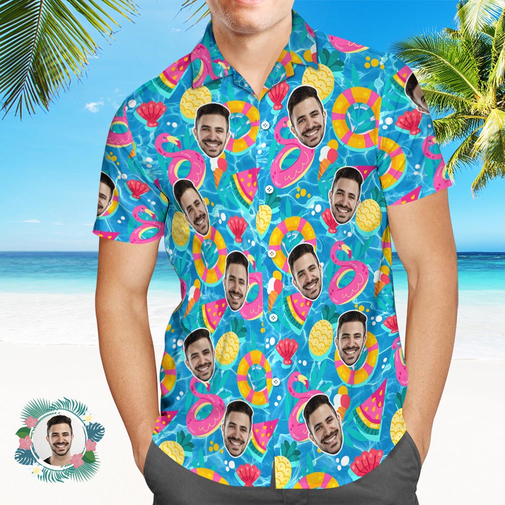 Custom Men's Shirt Face All Over Print Hawaiian Shirt Pool-Floaties - MyHawaiianShirtsAU