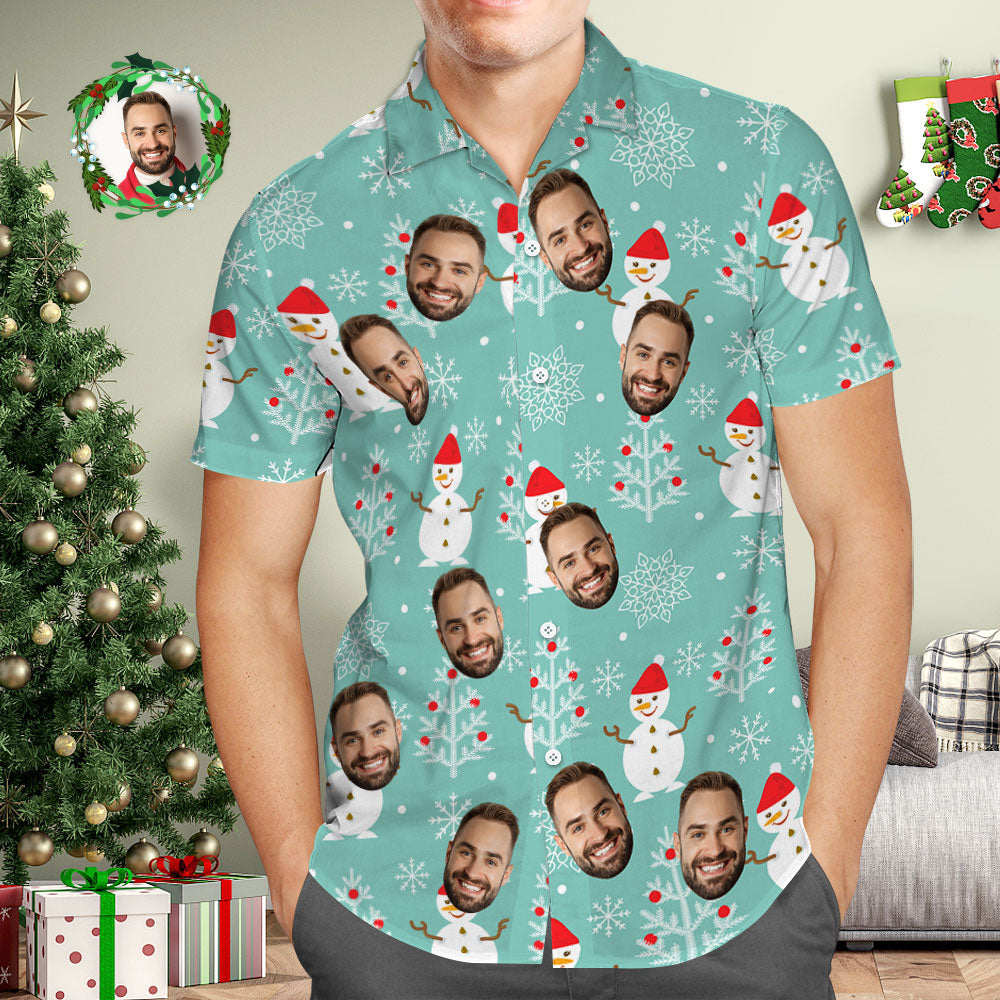Custom Face Hawaiian Shirt Personalized Photo Blue Hawaiian Shirts Santa Claus Merry Christmas - Myfacesocks