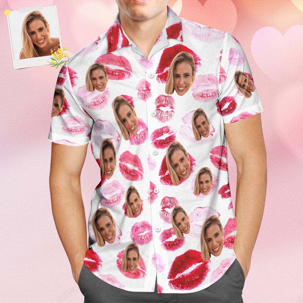 Custom Face Hawaiian Shirt All Over Print Personalized Shirt - Red lips - MyHawaiianShirtsAU