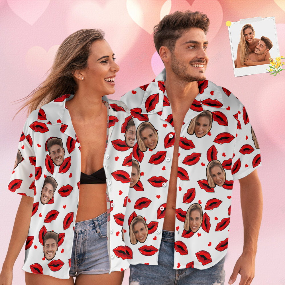 Custom Face Hawaiian Style Shirt Funny Red Lips Couple Outfit - MyHawaiianShirtsAU