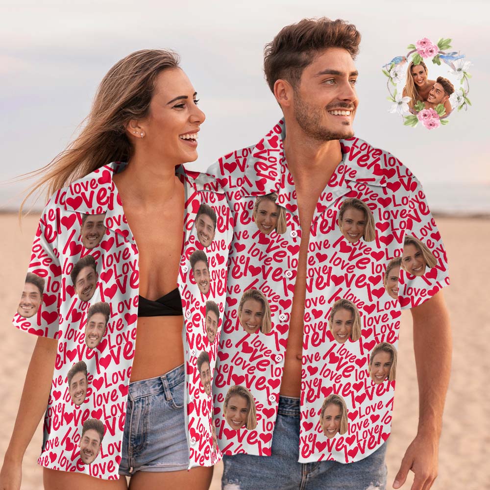 Custom Face Hawaiian Shirt Shirt Couple Outfit ALL Over Printed Love Shirt Valentine's Day Gifts - MyHawaiianShirtsAU