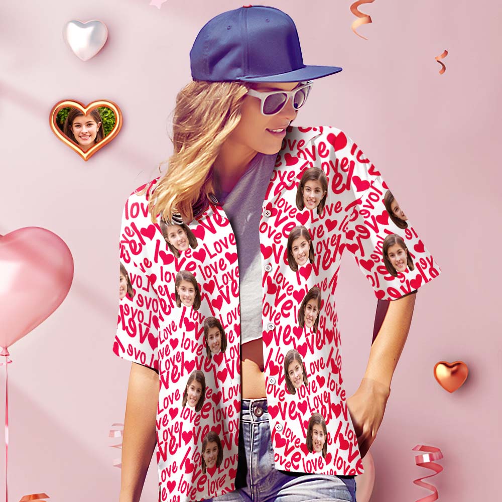 Custom Face Hawaiian Shirt For Women ALL Over Printed Love Shirt Valentine's Day Gifts For Her - MyHawaiianShirtsAU