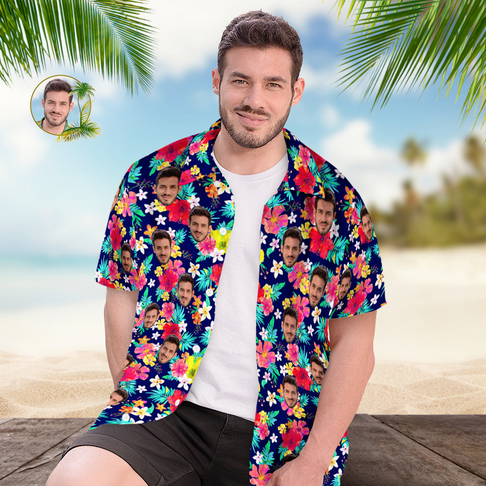 Custom Hawaiian Shirt for Men Personalised Short Sleeves Shirt with Picture Face Photo Printed Hawaii Shirt Colorful Flower - MyHawaiianShirtsAU