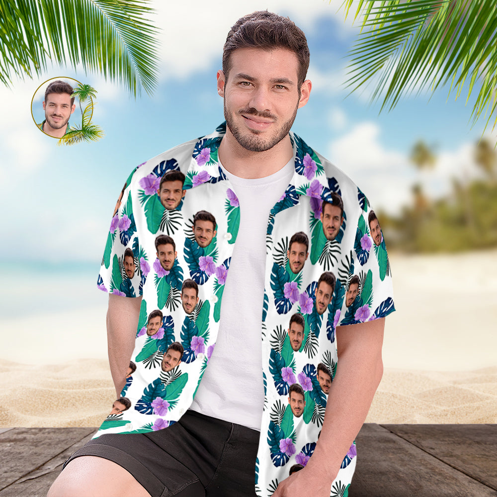 Custom Hawaiian Shirt for Men Personalised Short Sleeves Shirt with Picture Face Photo Printed Hawaii Shirt Green Flower - MyHawaiianShirtsAU