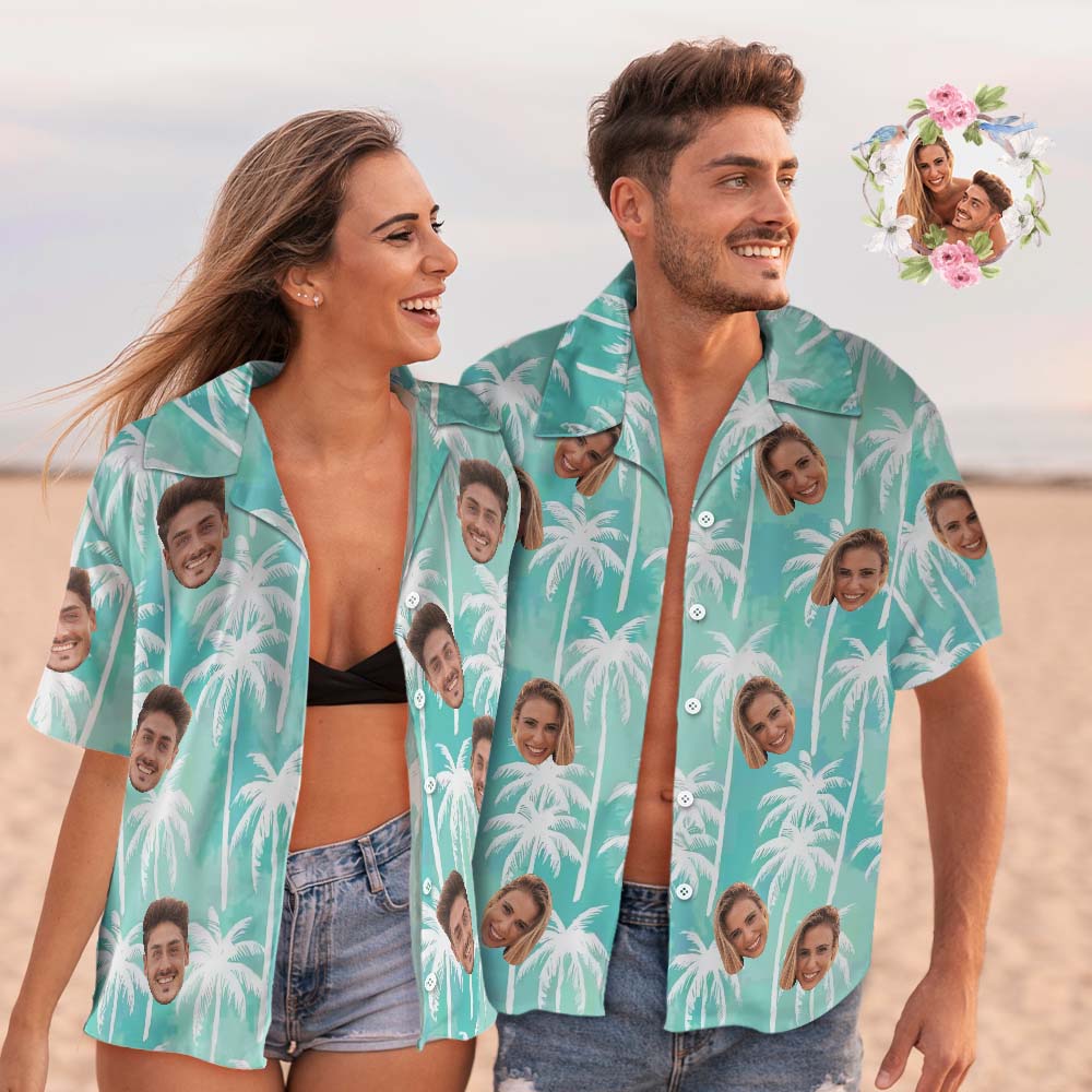 Custom Face Hawaiian Shirt Face Paradise Palms Hawaiian Shirt Couple Outfit Shirt - MyHawaiianShirtsAU