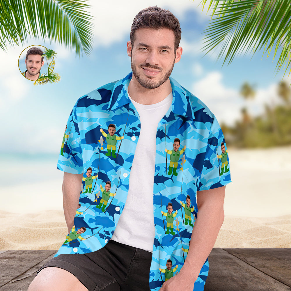 Custom Men's Hawaiian Shirt Fisherman Summer Vacation Face Hawaiian Shirt - MyHawaiianShirtsAU