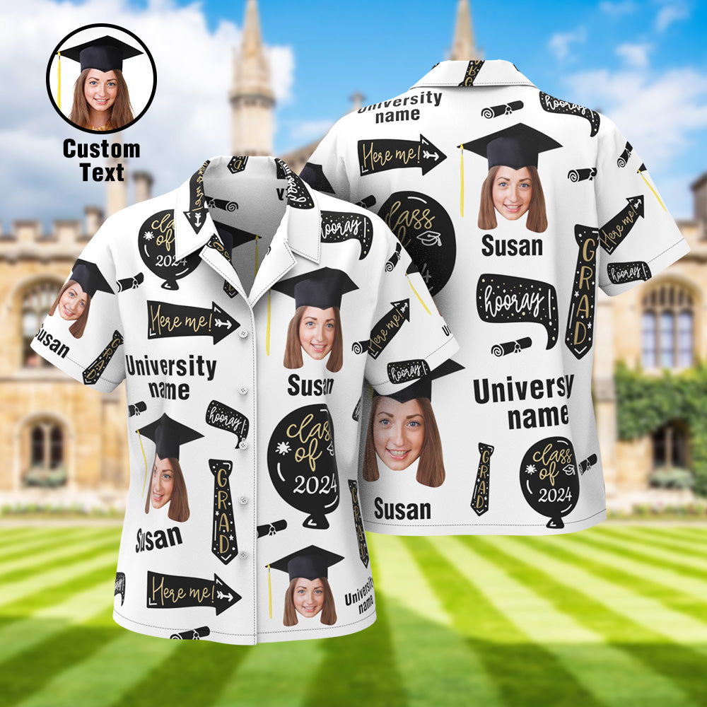 Custom Graduation Hawaiian Shirt with Face and University Name Personalized Graduation Party Women's Aloha Shirts - MyHawaiianShirtsAU