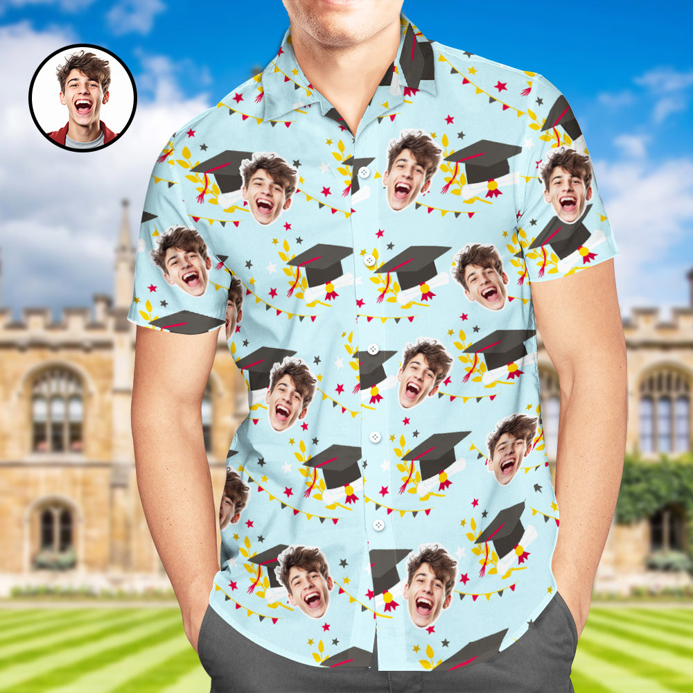 Custom Men Hawaiian Shirt with Face and Name Personalized Graduation Party Aloha Shirts - MyHawaiianShirtsAU