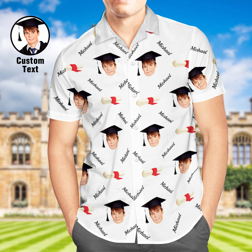 Custom Graduation Hawaiian Shirt with Face and Name Personalized Graduation Party Men Aloha Shirts - MyHawaiianShirtsAU
