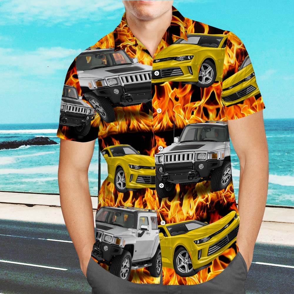 Upload Car/Motorcycle Photo Custom Hawaiian Shirts - Flame Vehicles Shirt With 1-3 Photos - MyHawaiianShirtsAU