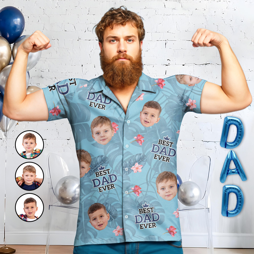Custom Dad/Grandpa Hawaiian Shirts Custom Button-Up Shirts With Face 1-3 Photos Father's Day Gifts - MyHawaiianShirtsAU