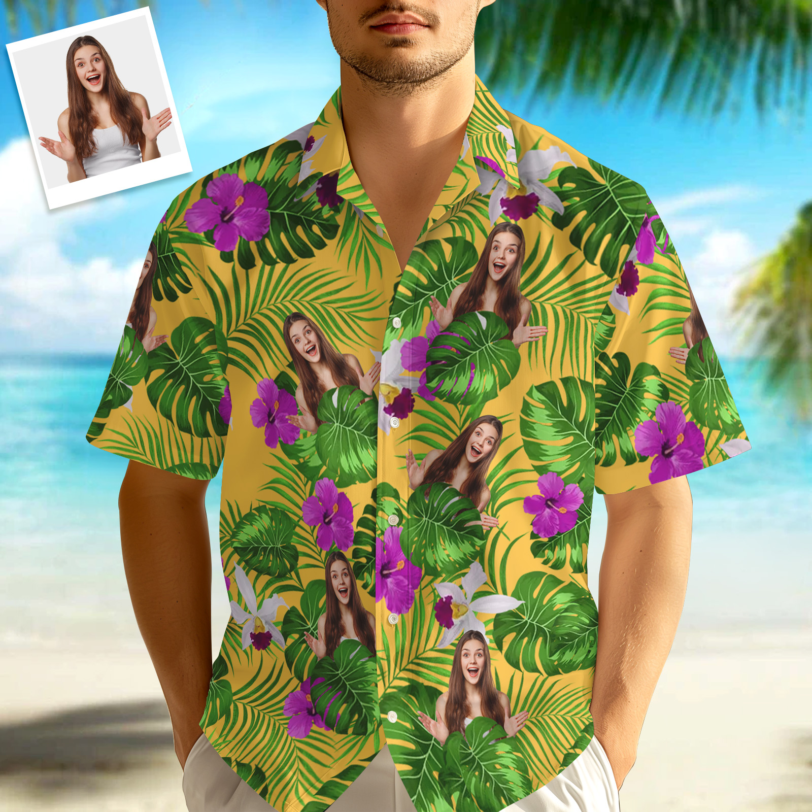 Custom Photo Tropical Style Hawaii Shirt, 1-3 Photos Optional, Bright Hawaiian Button-down Shirt - MyHawaiianShirtsAU
