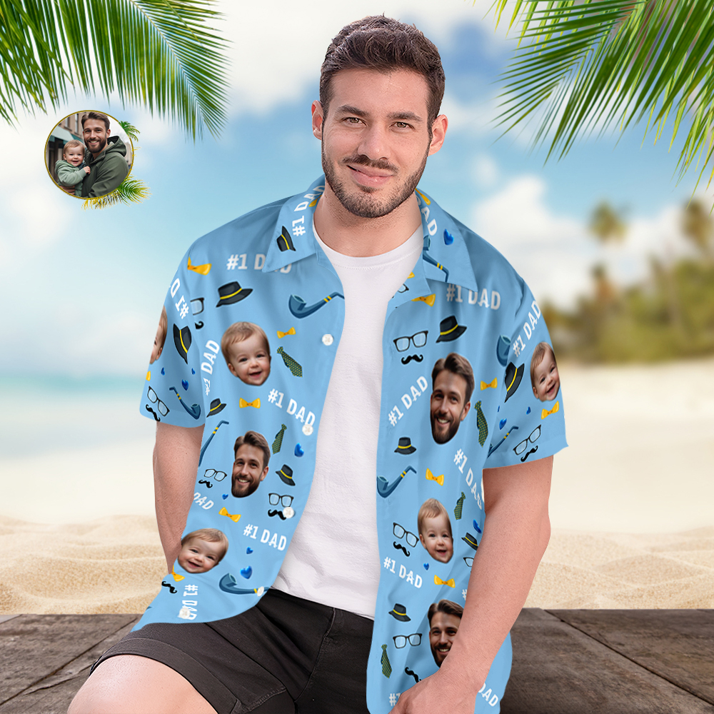 Father Custom 1-2 Face With Exotic Tiki Pattern Personalized Photo Hawaiian Shirt - MyHawaiianShirtsAU