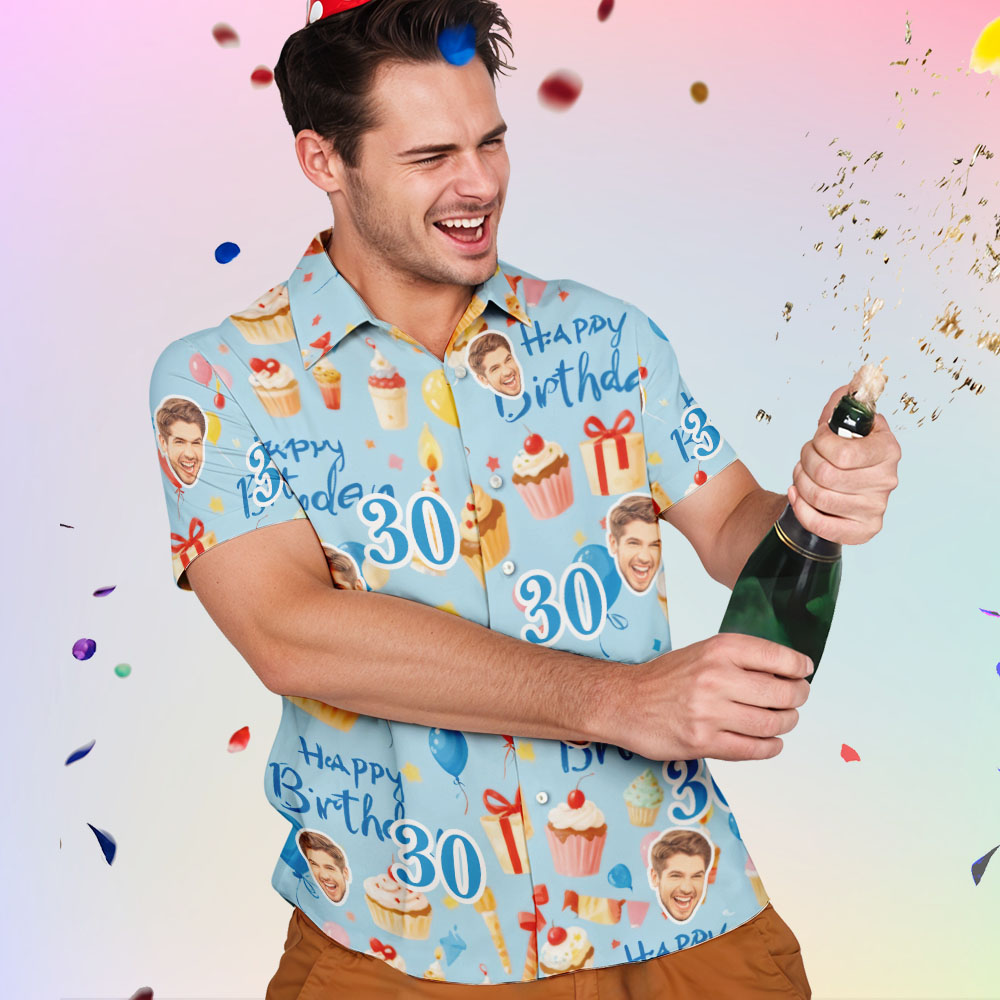 Custom Birthday Face Shirts With Cakes Custom Face & Age Button-down Shirts - MyHawaiianShirtsAU