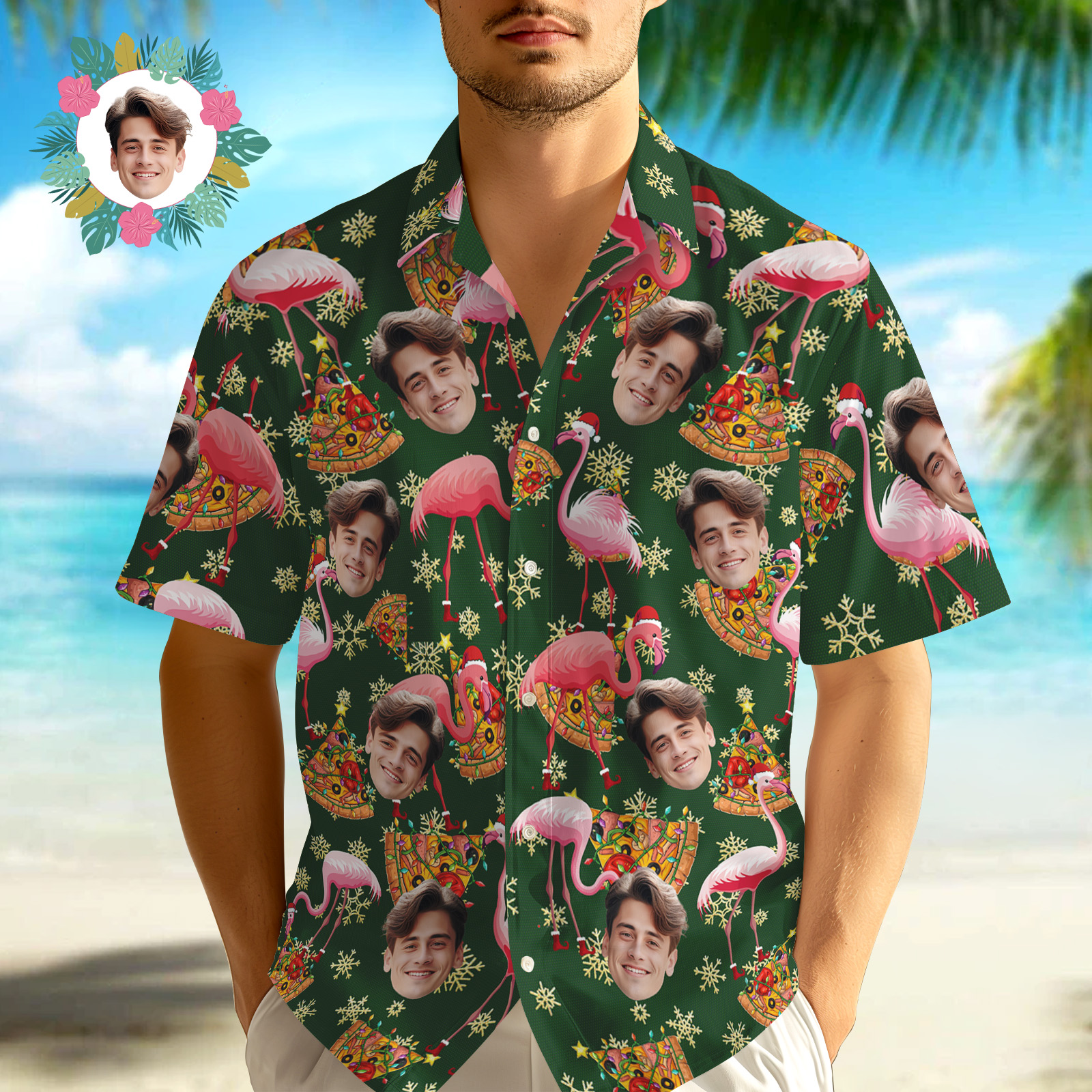 Custom Face Shirts Merry Christmas Custom Face Button-down Shirts With Flamingo - MyHawaiianShirtsAU