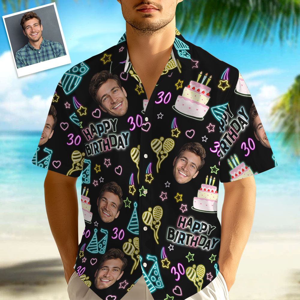 Custom Birthday Hawaiian Shirt with Face Funny Party Outfit for Him