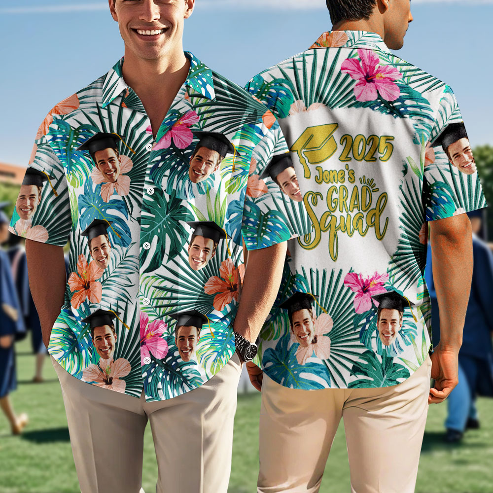 Custom Face Hawaiian Shirt Trendy Grad Outfit with Your Photo Funny & Stylish Hawaiian Shirt - MyHawaiianShirtsAU