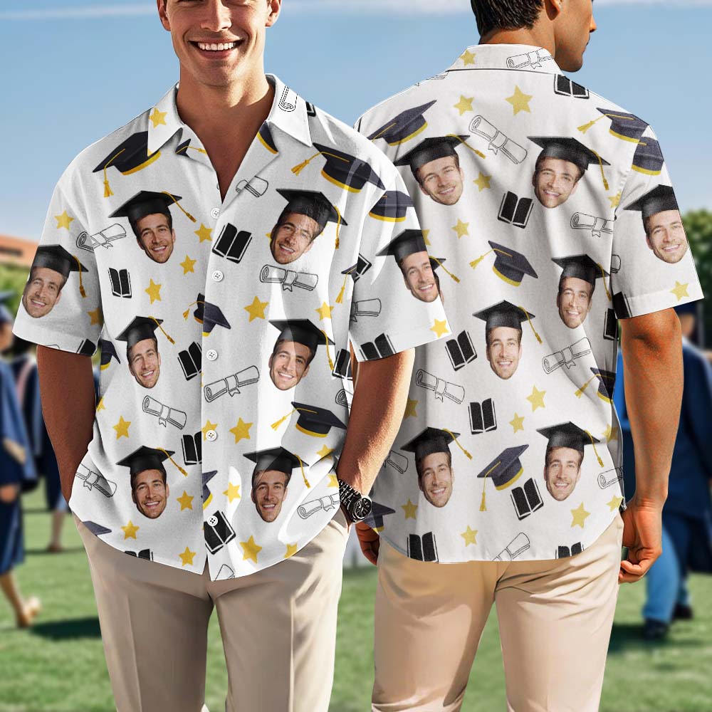 Minimalist Graduation Face Shirt Custom Photo Aloha Shirt Available in Multiple Colors - MyHawaiianShirtsAU