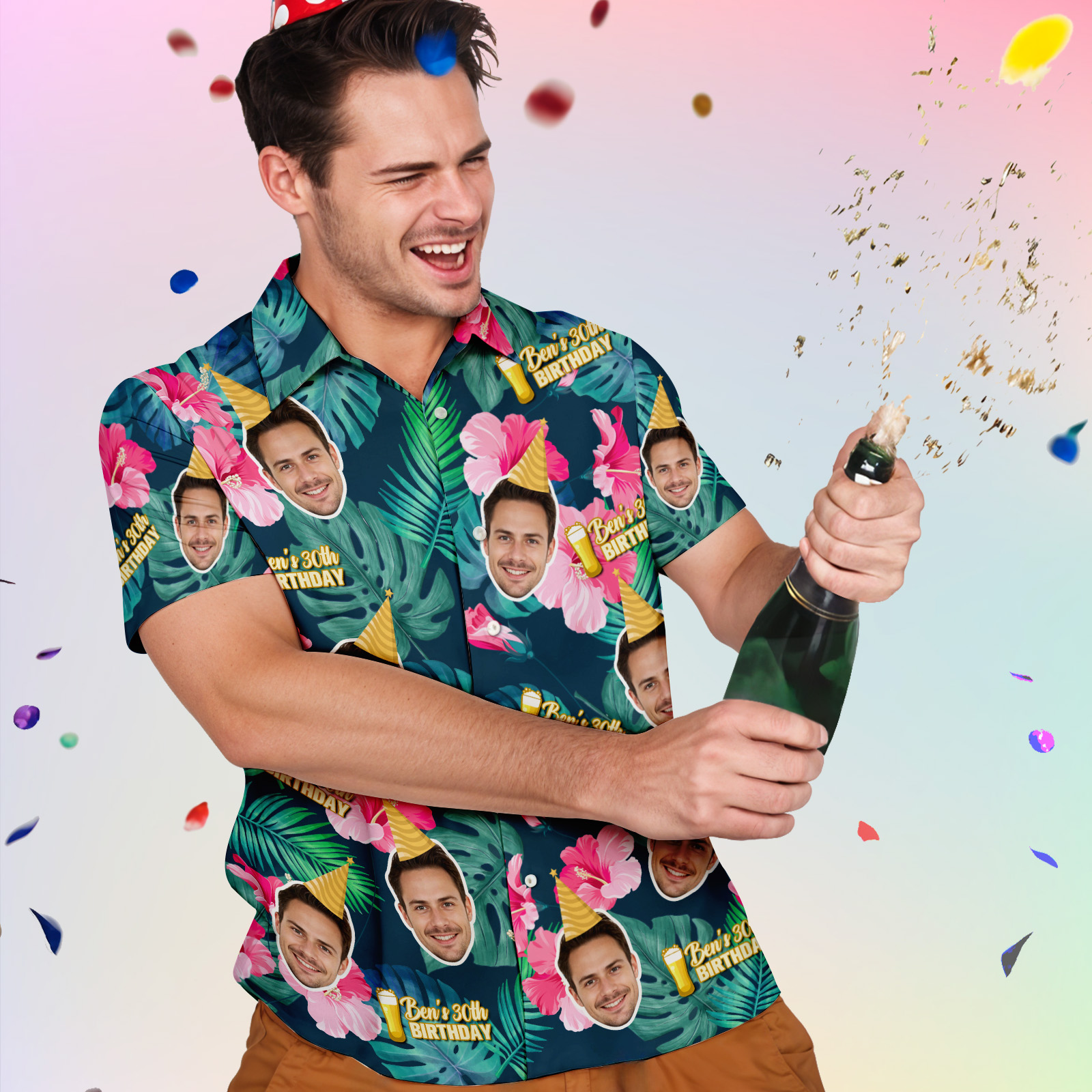 Custom Face Brithday Hawaiian Shirts With Text Brithday Party Shirts Gifts For Him - MyHawaiianShirtsAU