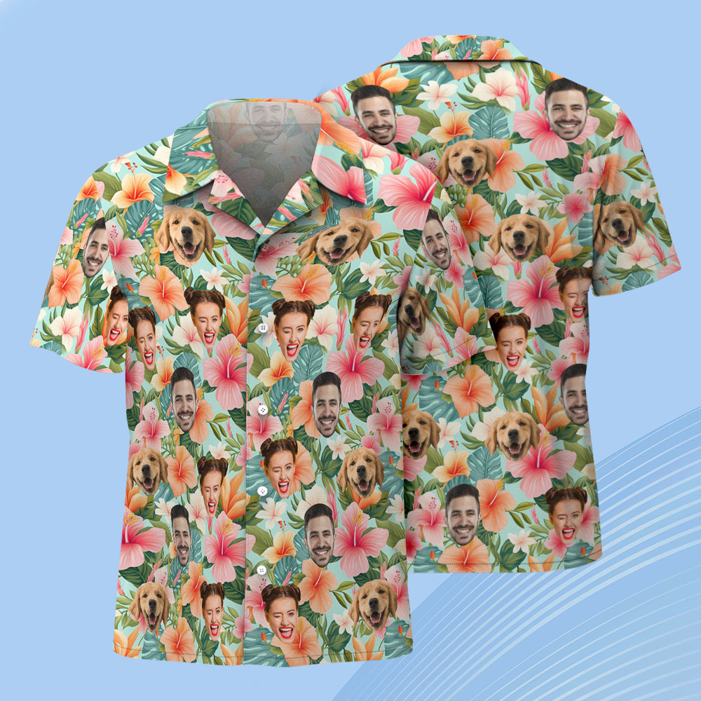 Custom Face Hawaiian Shirt Tropical Flowers Print Funny Personalized Summer Outfit