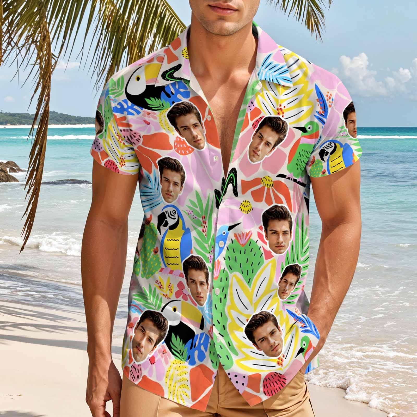 Colorful Tropical Custom Face Hawaiian Shirt Personalized Aloha Shirt Summer Beach Party Outfit for Men - MyHawaiianShirtsAU