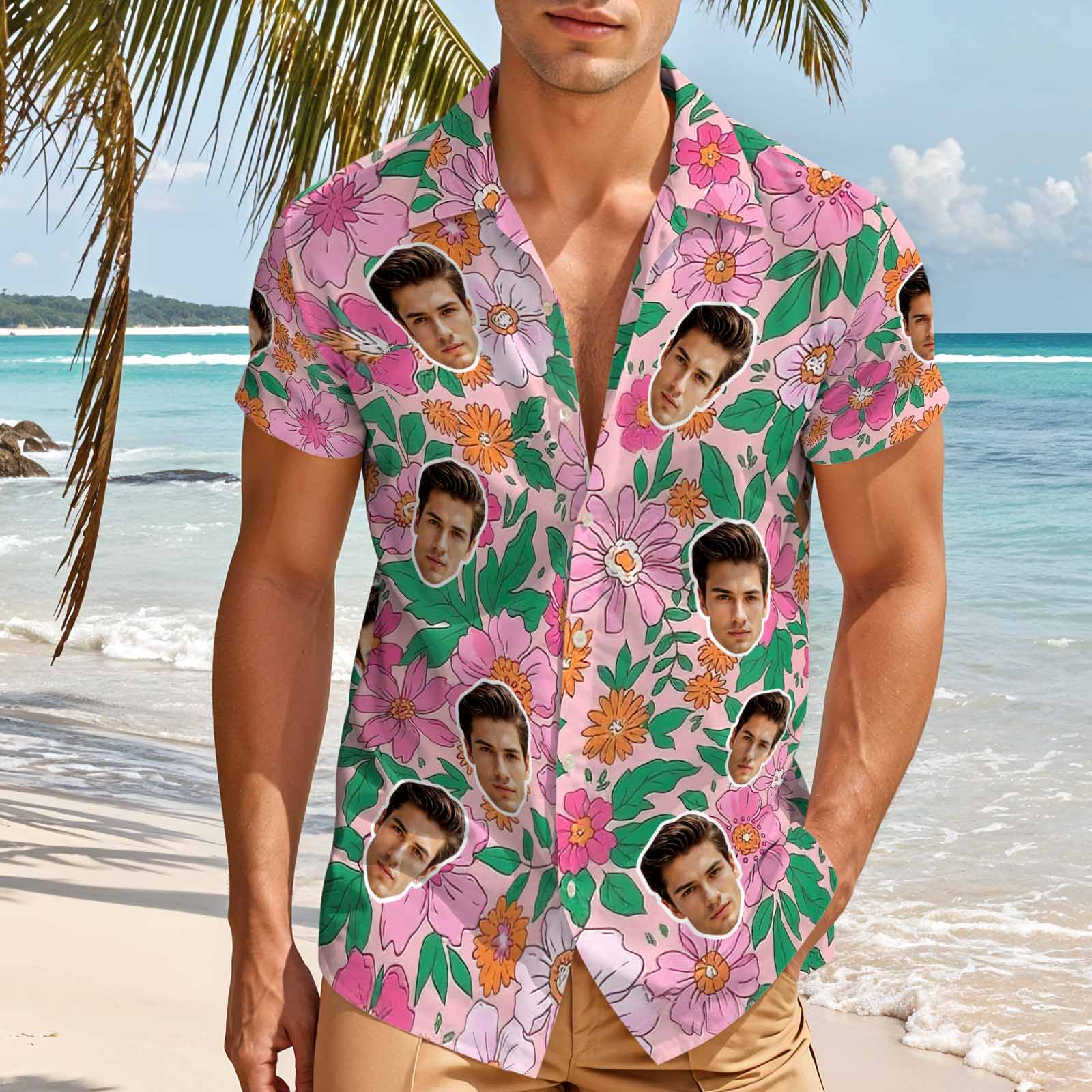Custom Face Floral Print Hawaiian Shirt Personalized Vacation Aloha Shirt Unique Gift for Men - MyHawaiianShirtsAU