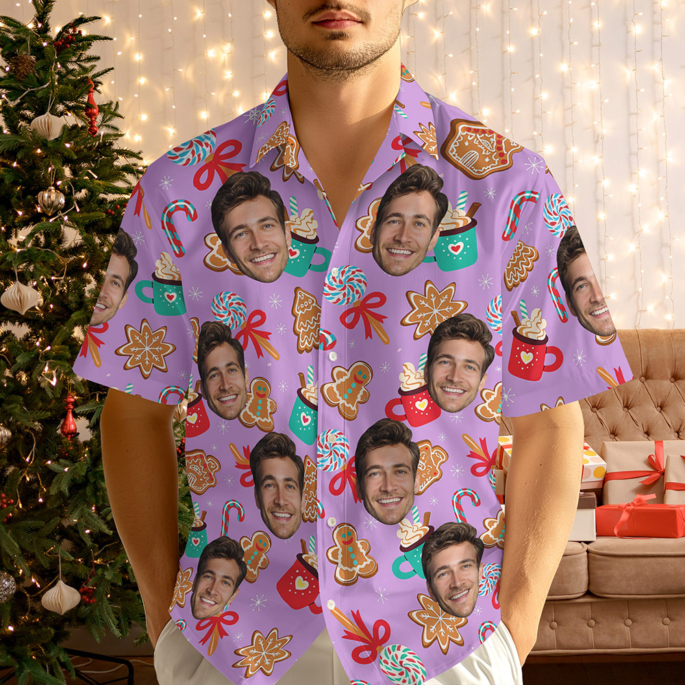 Custom Christmas Hawaiian Shirt With Face Personalized Photo Shirt Christmas Gift For Him - MyHawaiianShirtsAU