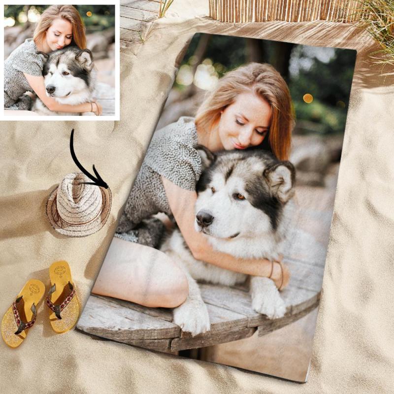 Customized Photo Personalised Beach Towel Gift Beach VacationBeach Towel for Pet - MyHawaiianShirtsAU