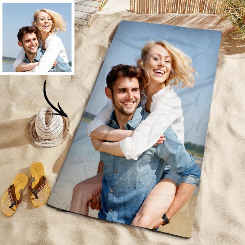 Customized Photo Personalised Beach Towel Gift PoolBeach Towel for Wedding Anniversary - MyHawaiianShirtsAU