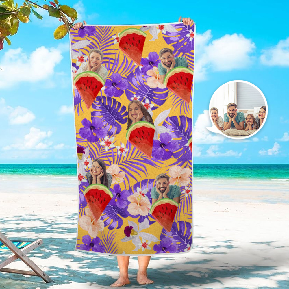 Custom Human Photo Tropical Style Beach Towel - MyHawaiianShirtsAU
