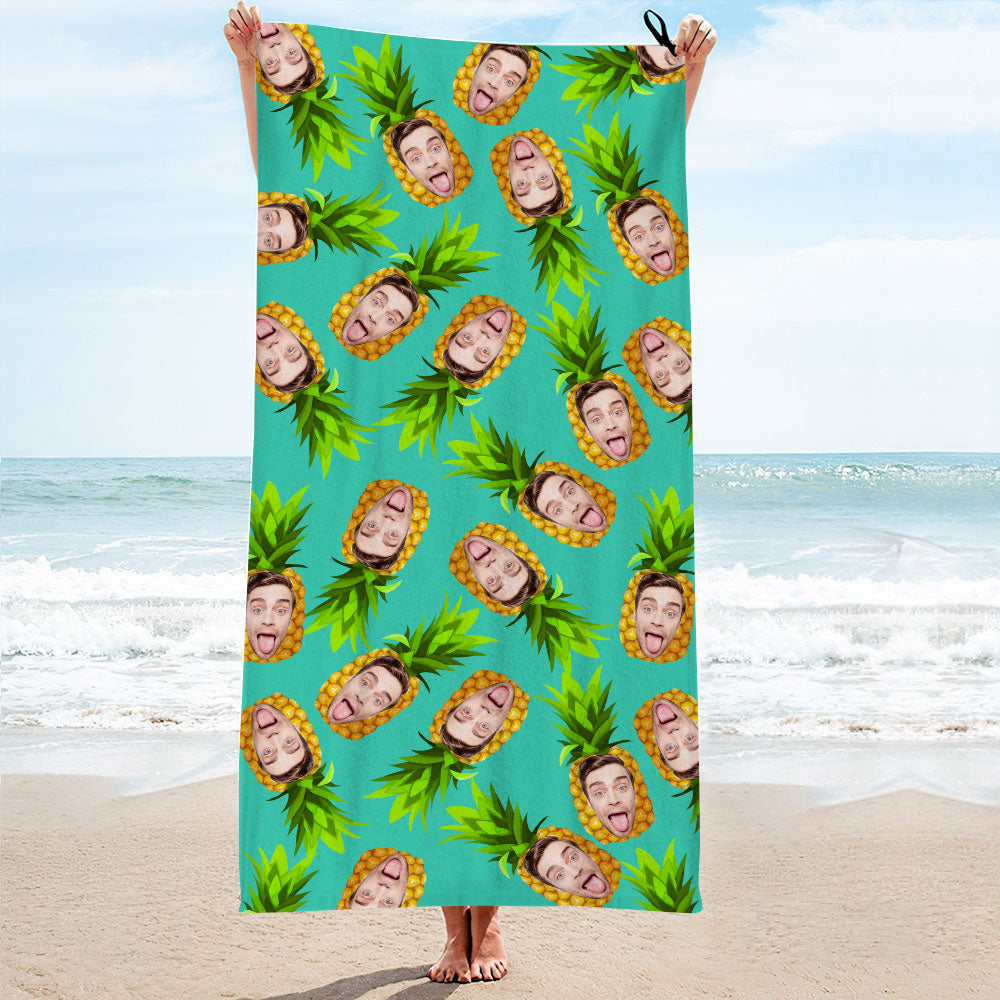 Custom Faces Pineapple Beach Towel Personalized Photo Beach Towel Funny Gift - MyHawaiianShirtsAU