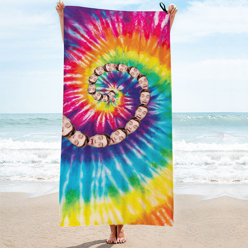 Custom Faces Rainbow Beach Towel Personalized Photo Beach Towel Funny Gift - MyHawaiianShirtsAU