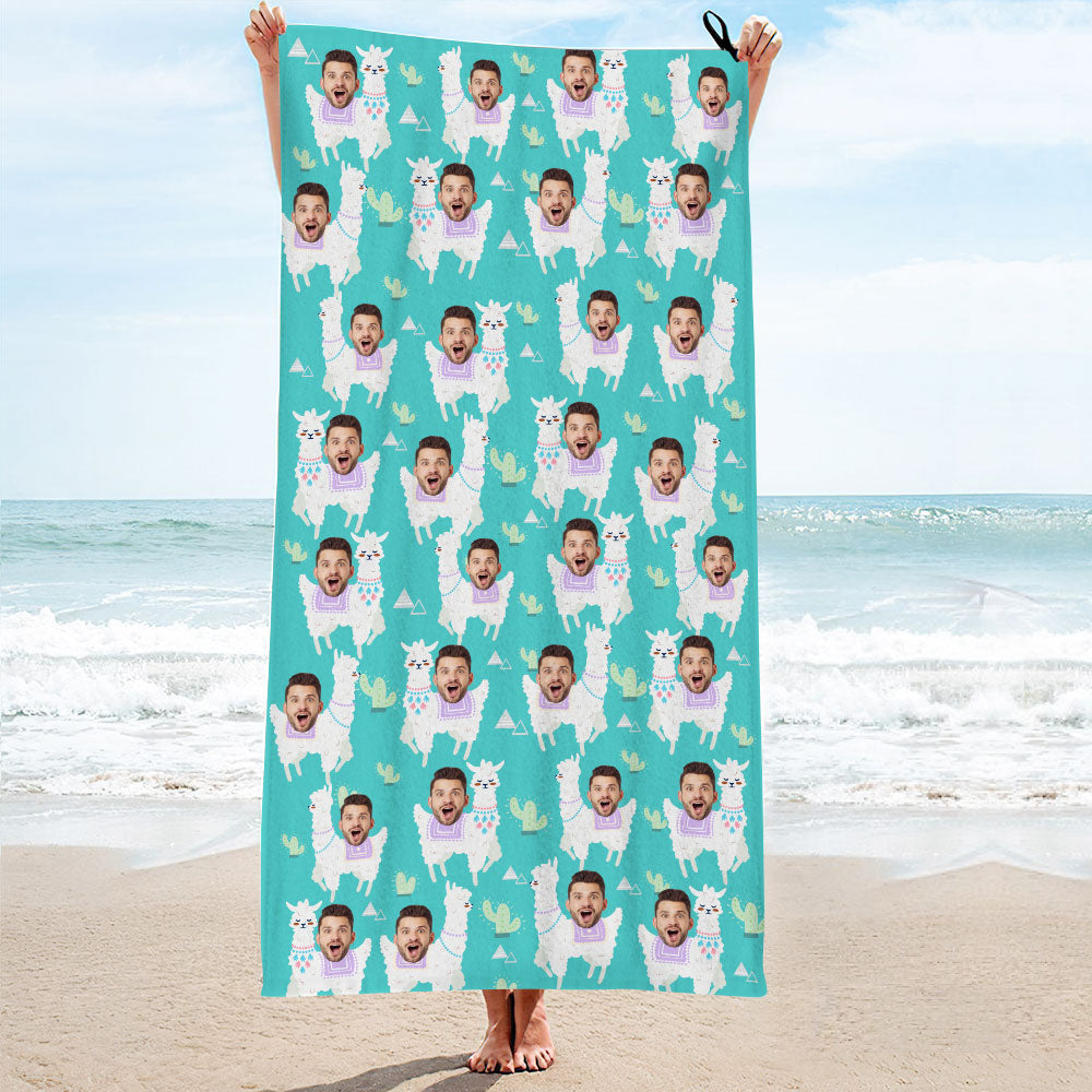 Custom Faces Sheep Beach Towel Personalized Photo Beach Towel Funny Gift - MyHawaiianShirtsAU