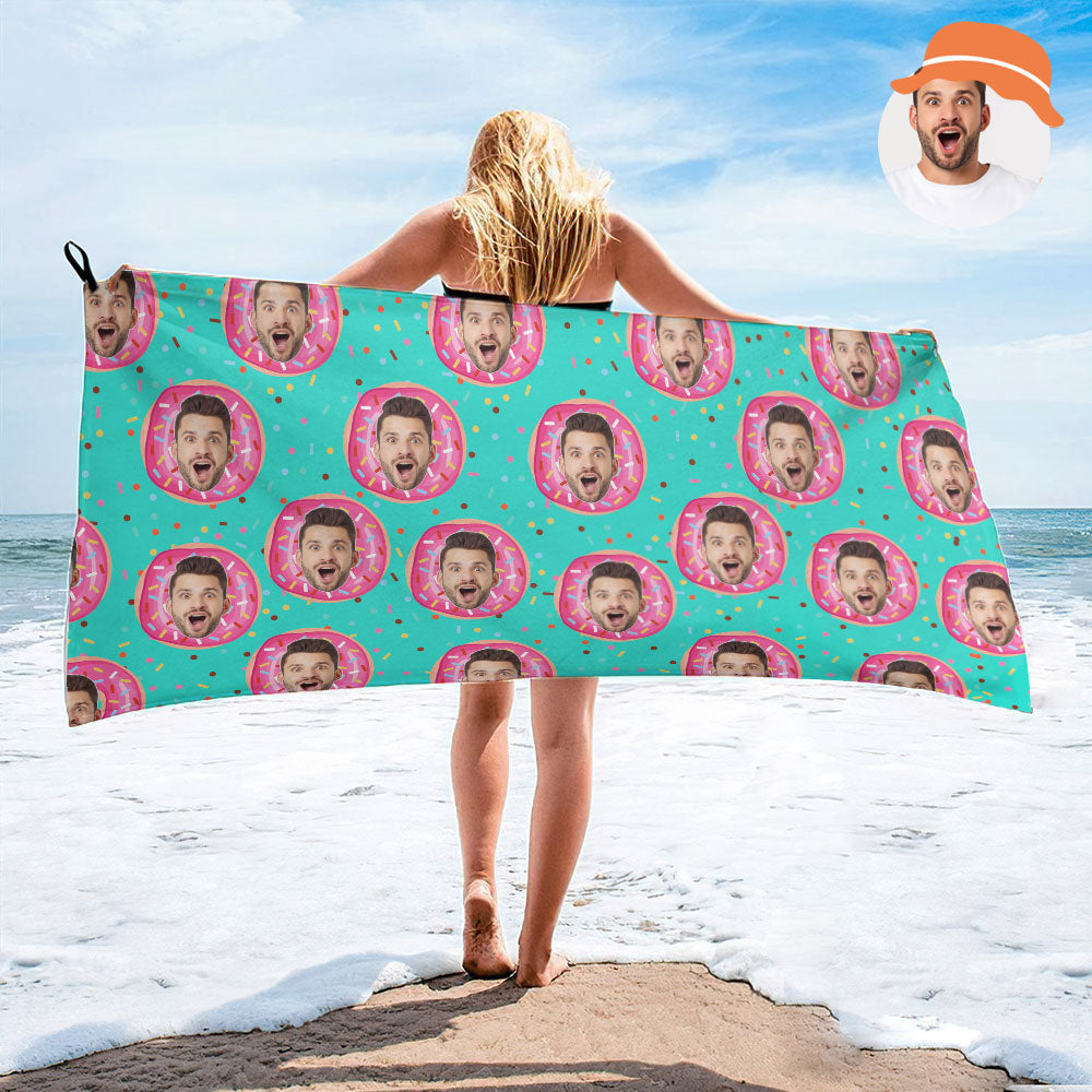 Custom Faces Doughnut Beach Towel Personalized Photo Beach Towel Funny Gift - MyHawaiianShirtsAU