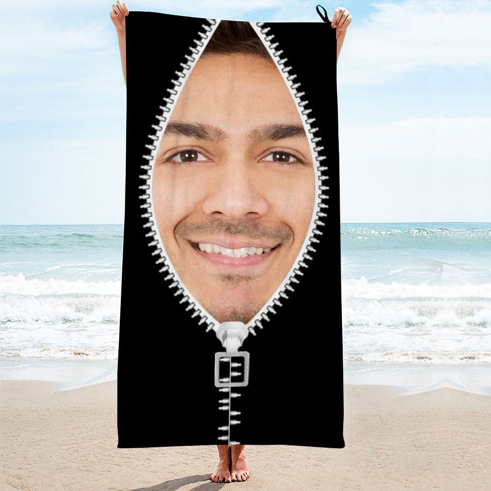 Custom Faces Zipper Beach Towel Personalized Photo Beach Towel Funny Gift - MyHawaiianShirtsAU