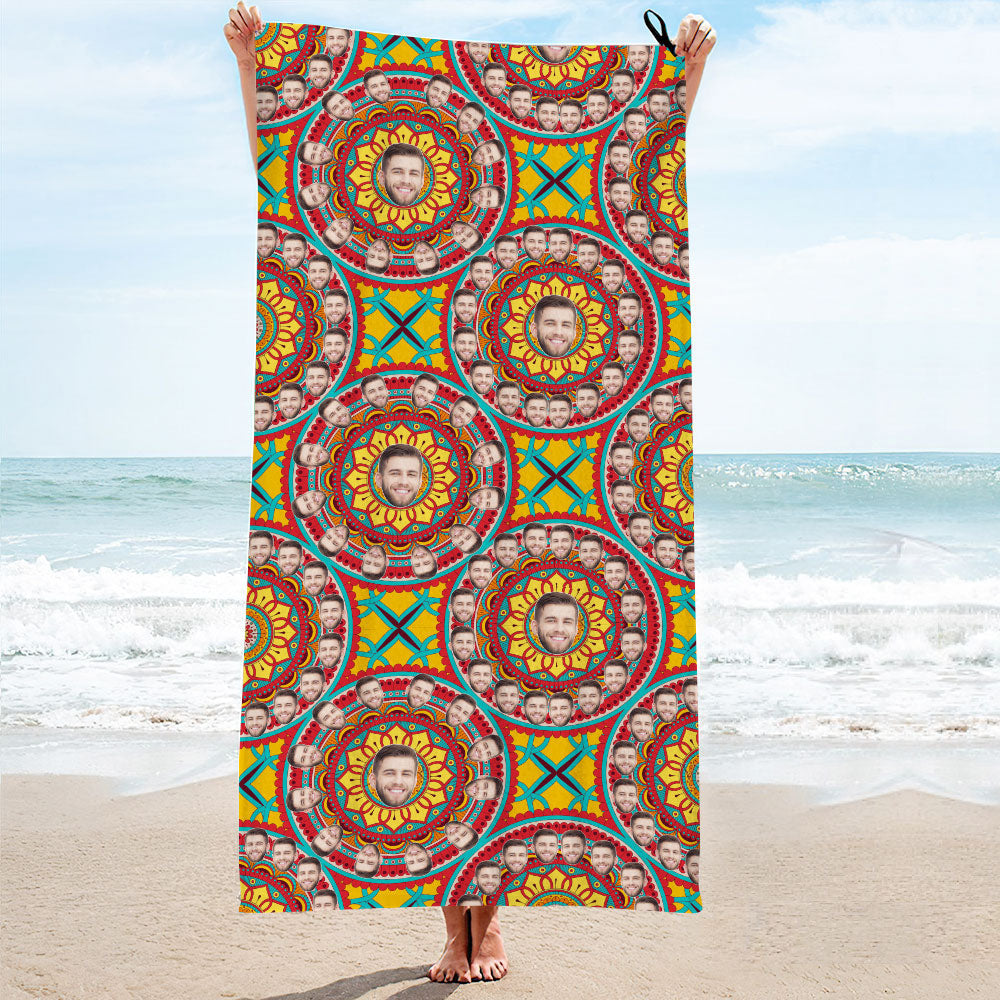Custom Face Circle Beach Towel Personalized Photo Beach Towel Funny Gift - MyHawaiianShirtsAU