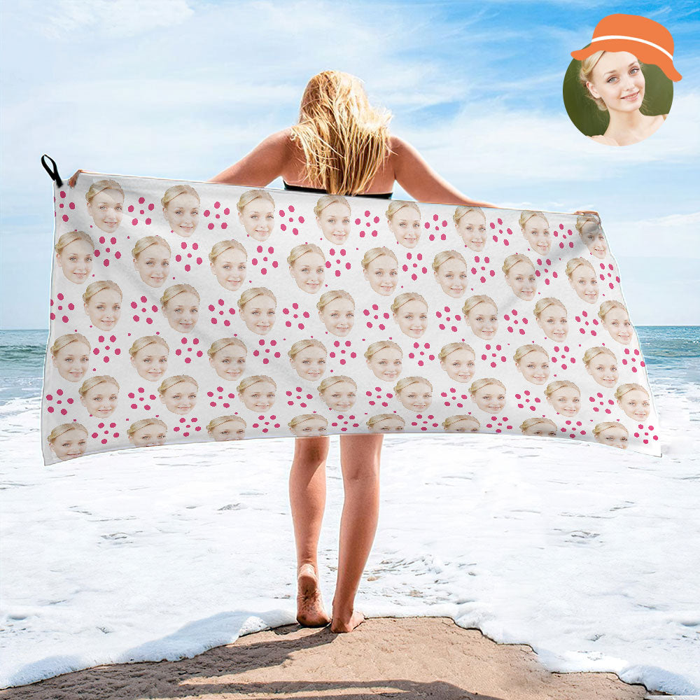 Custom Face Red Circle Beach Towel Personalized Photo Beach Towel Funny Gift - MyHawaiianShirtsAU