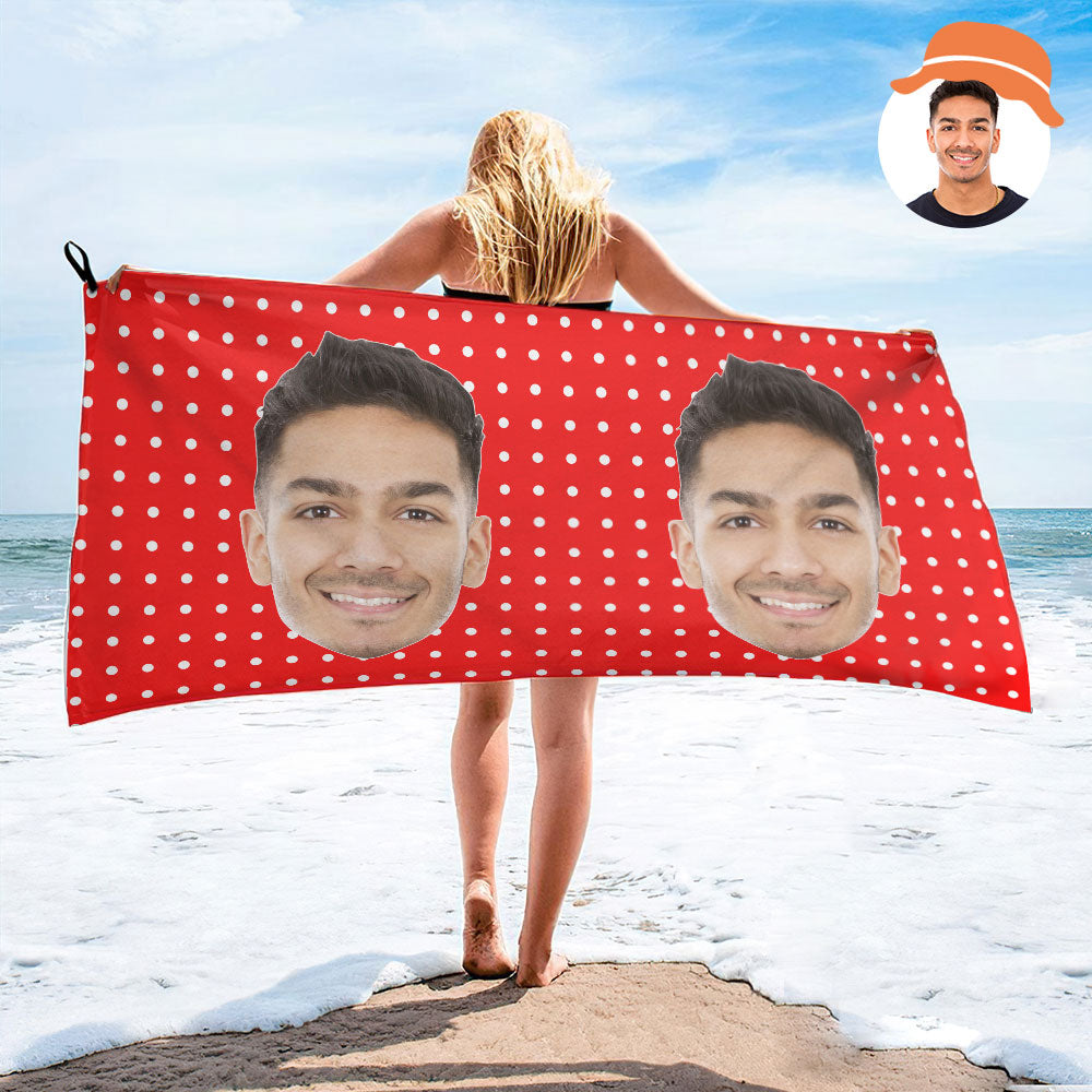 Custom Face Polka Dots Beach Towel Personalized Photo Beach Towel Funny Gift - MyHawaiianShirtsAU